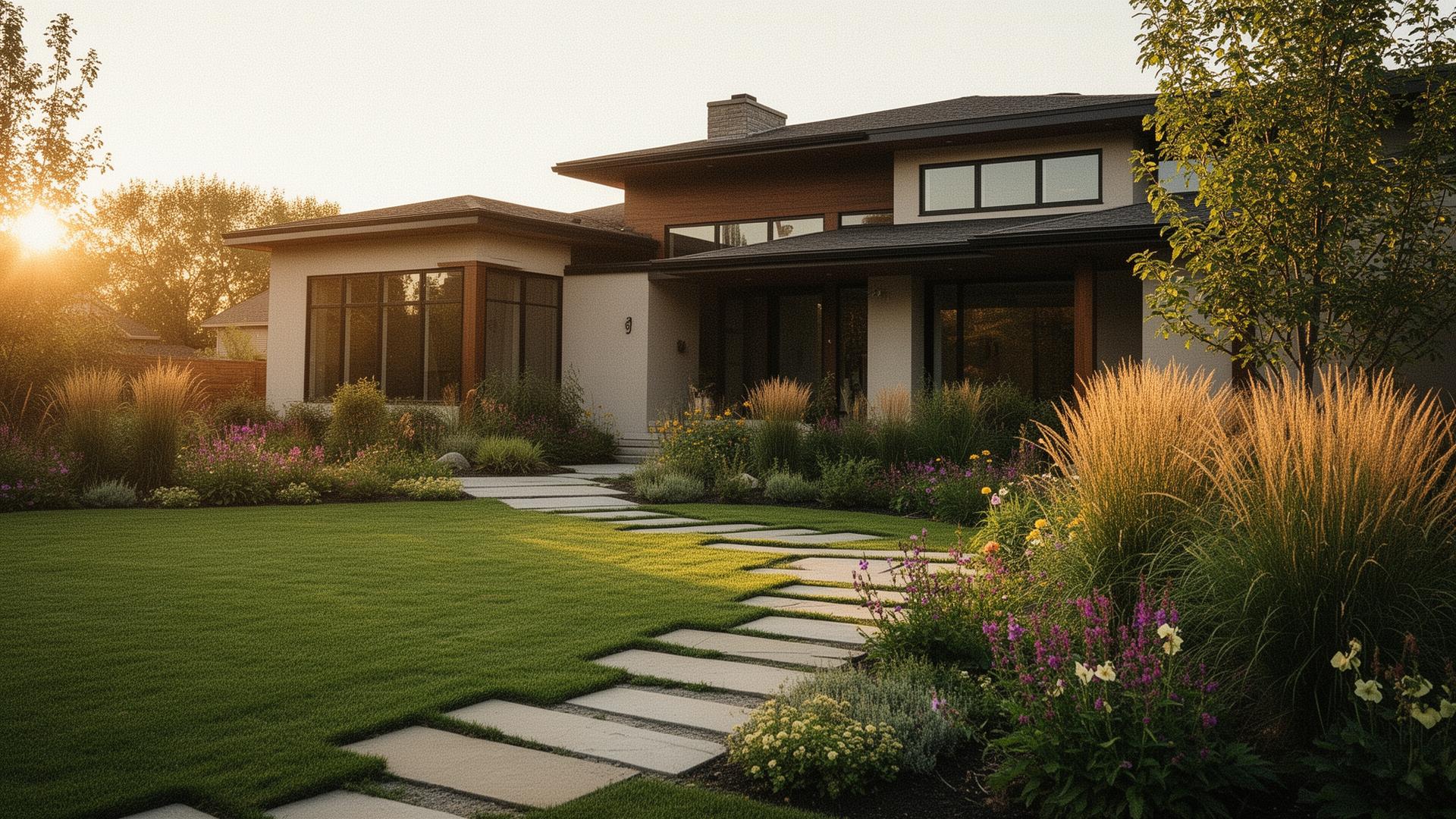 A beautifully landscaped Minneapolis property at golden hour