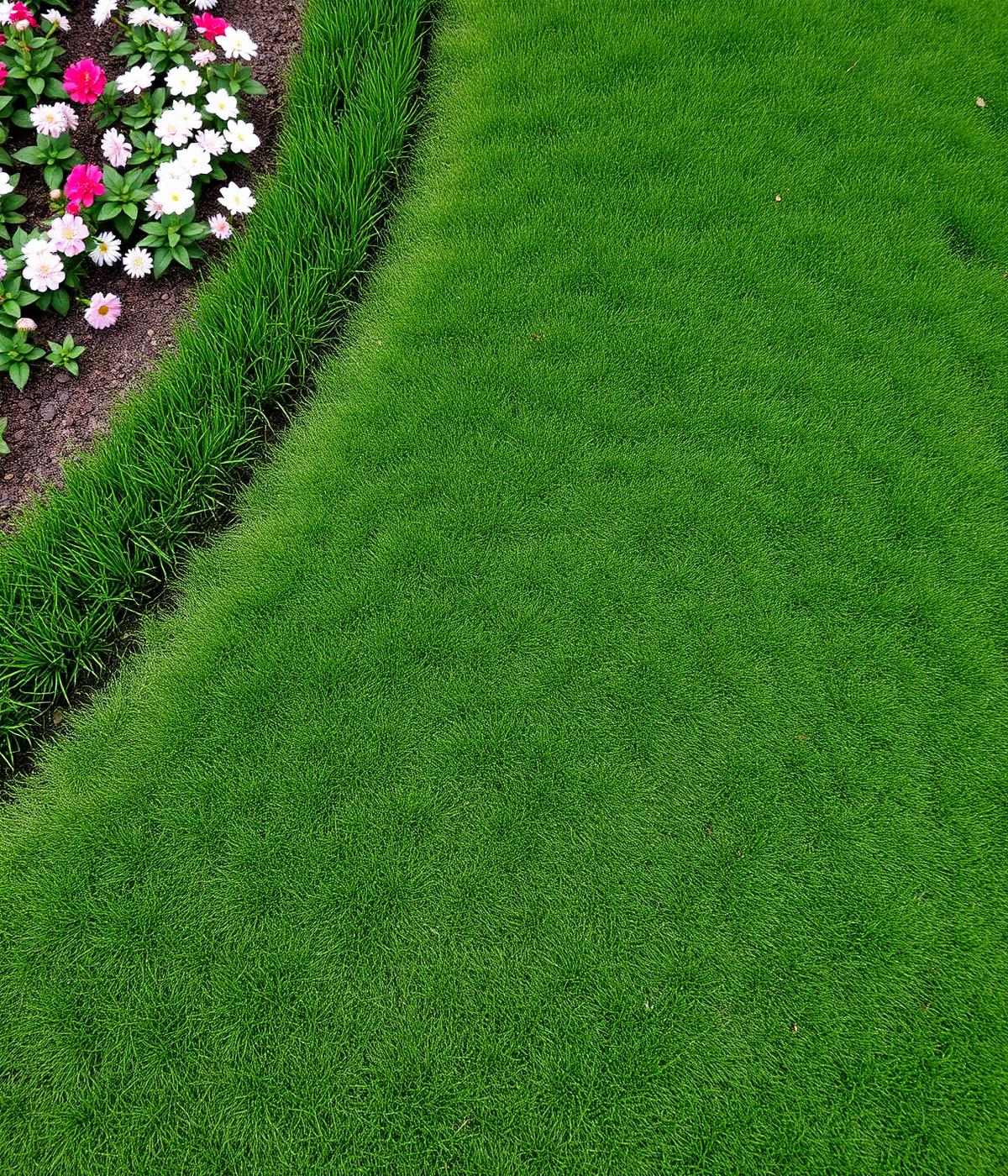 Manicured lawn with edged flower bed