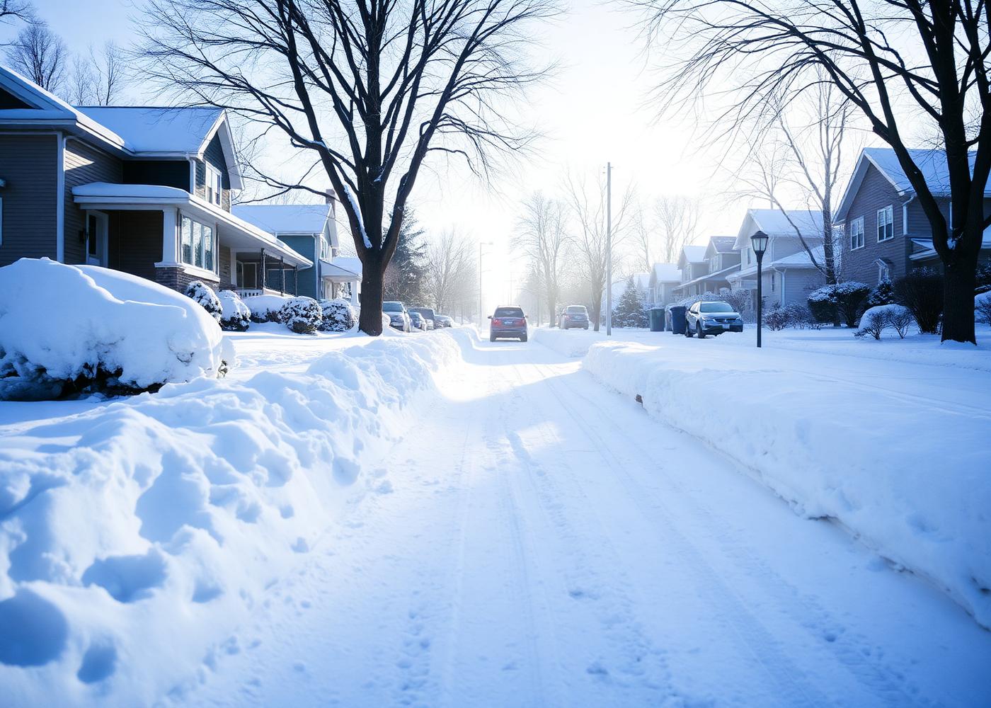 Freshly cleared snow on residential street